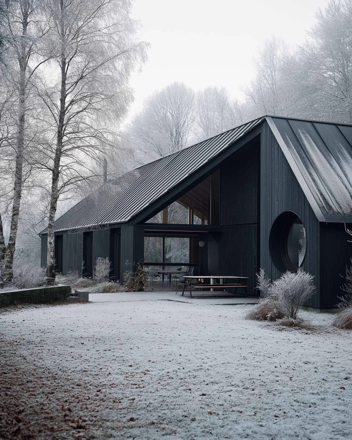 Maison rurale moderne et contemporaine aux lignes épurées, implantée en paysage enneigé, conception architecturale par Arthur Montessuit, Architecte en Haute-Savoie.